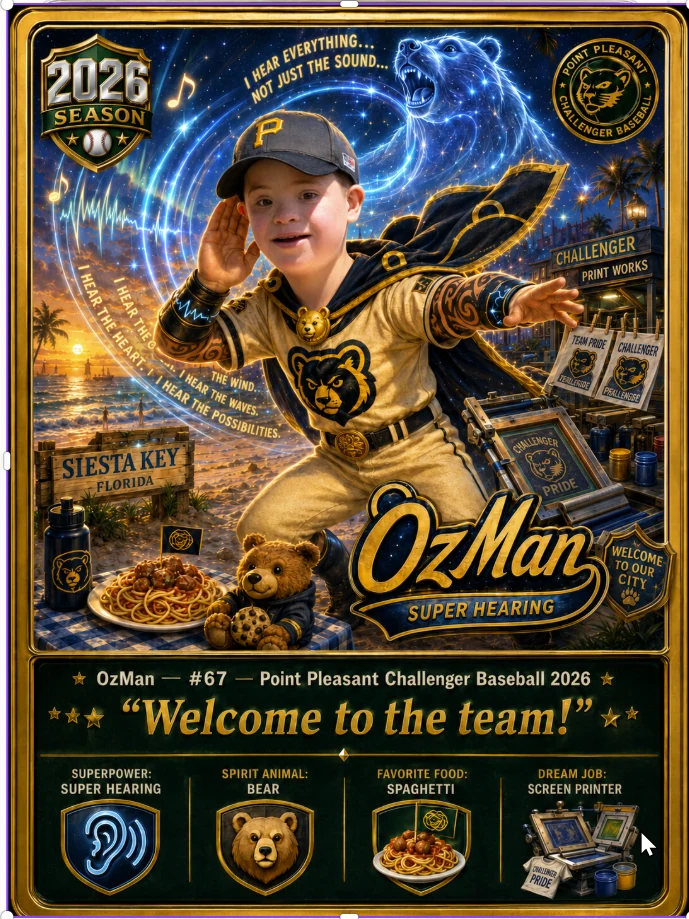 Ozzie’s personalized OzMan Challenger Baseball hero trading card